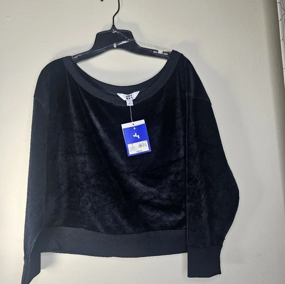 JoyLab Womens Relaxed Fit Sweatshirt Velour Long Sleeve Cropped Black Size S - Picture 5 of 8